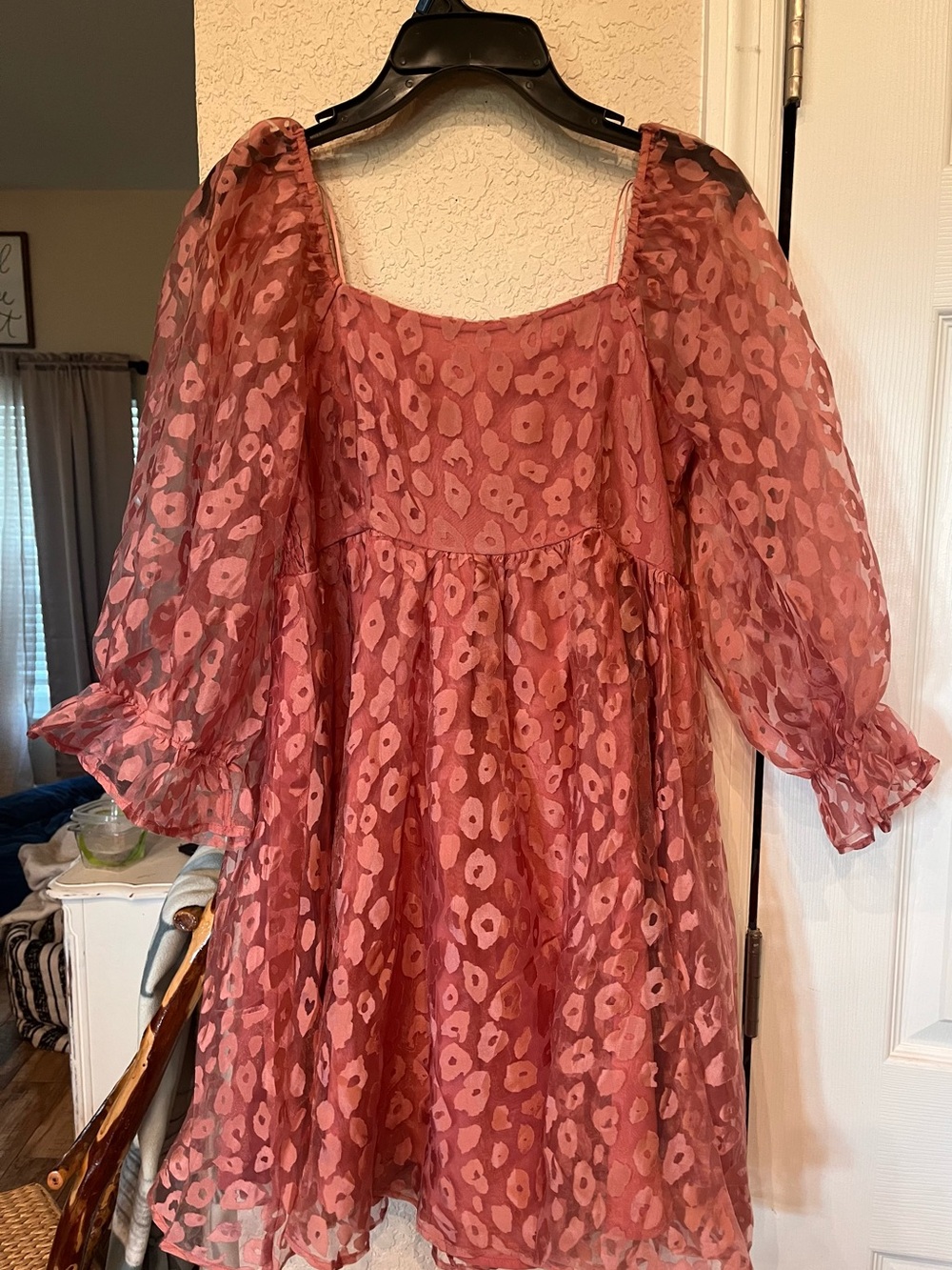 Sheer Floral Babydoll Dress in Dusty Rose
